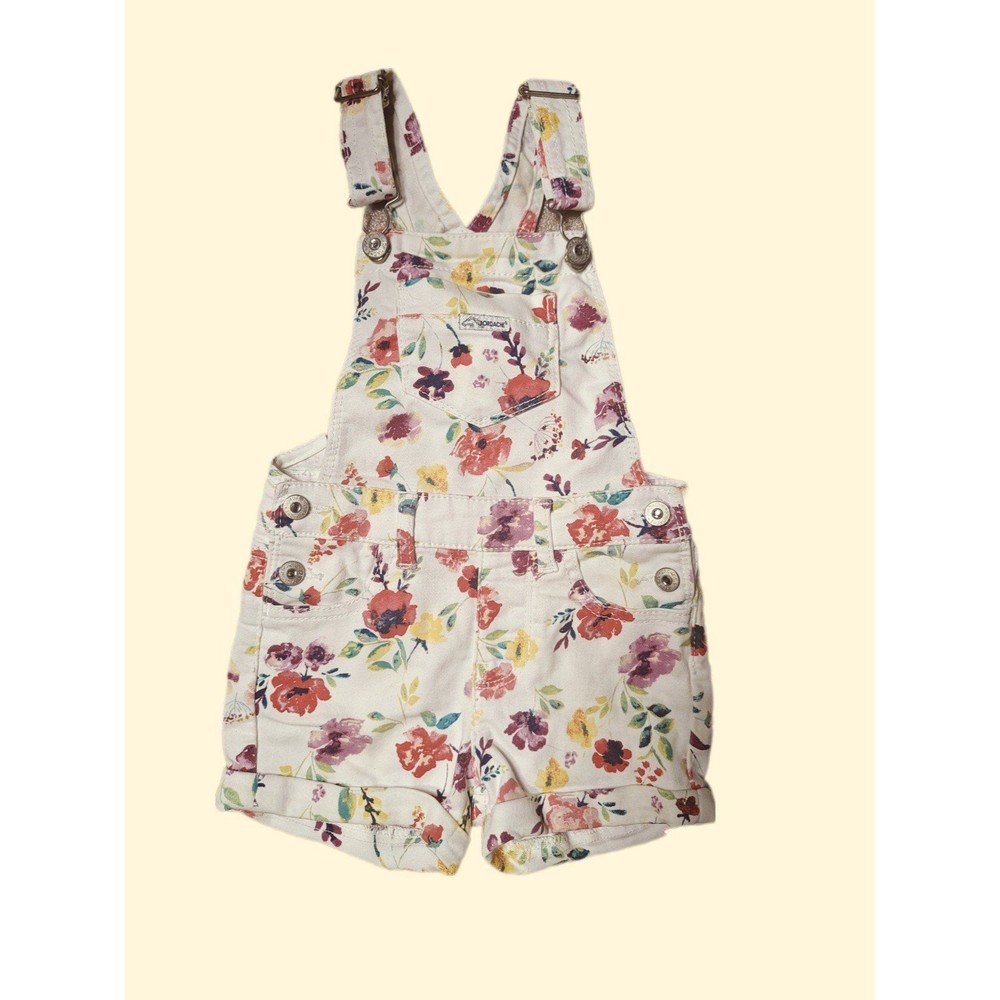 Little Girls Sz 3T Jordache Floral Denim Shortalls One Piece Pink & White